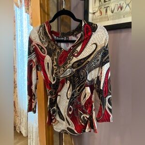 NWOT New York & Company Women's Paisley Blouse small, red,black,beige